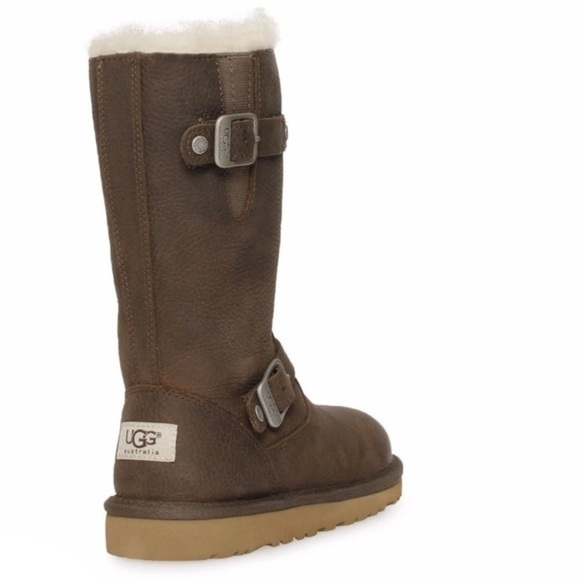 UGG AUSTRALIA KENSINGTON BROWN SHEEPSKIN LEATHER SIDE ZIP BUCKLE BOOTS, SIZE 5. - Picture 5 of 10
